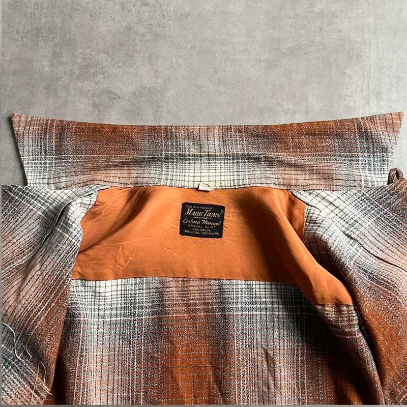 50'S MARK TWAIN Wool & Rayon Ombre Check Open Collar Box Shirts