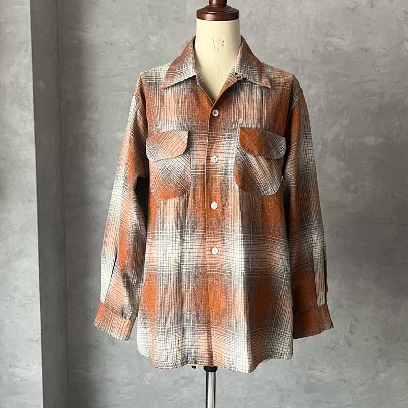 50'S MARK TWAIN Wool & Rayon Ombre Check Open Collar Box Shirts