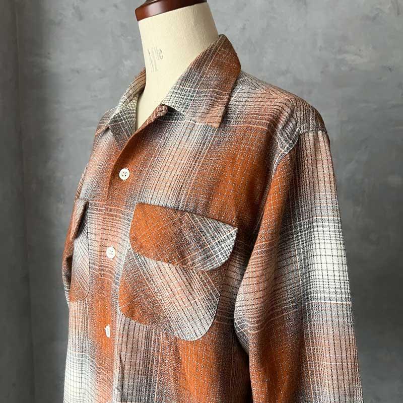 50'S MARK TWAIN Wool & Rayon Ombre Check Open Collar Box Shirts