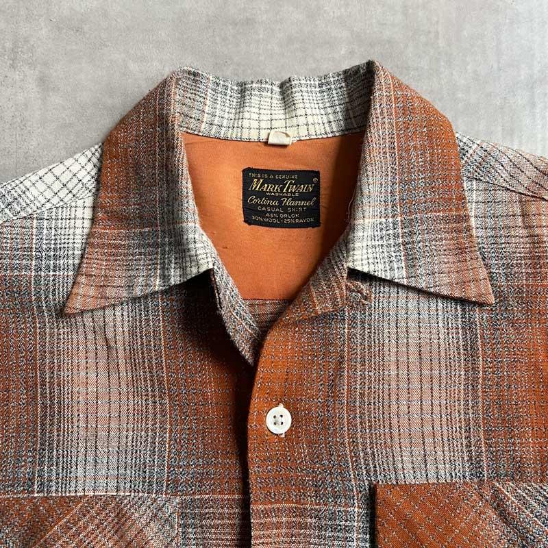 50'S MARK TWAIN Wool & Rayon Ombre Check Open Collar Box Shirts