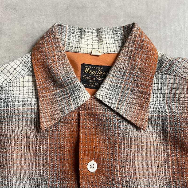50'S MARK TWAIN Wool & Rayon Ombre Check Open Collar Box Shirts