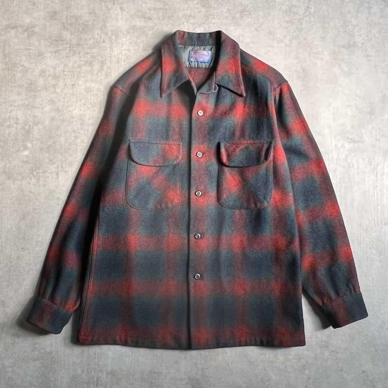 PENDLETON 70'S Wool Ombre Check Open Collar Box Shirts Made