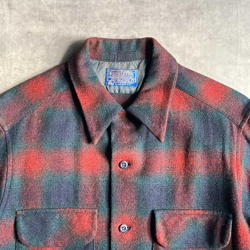 70sPENDLETON Wool Shirt オンブレチェック XL PENDLETON 70'S Wool Ombre Check Open Collar Box Shirts Made in USA