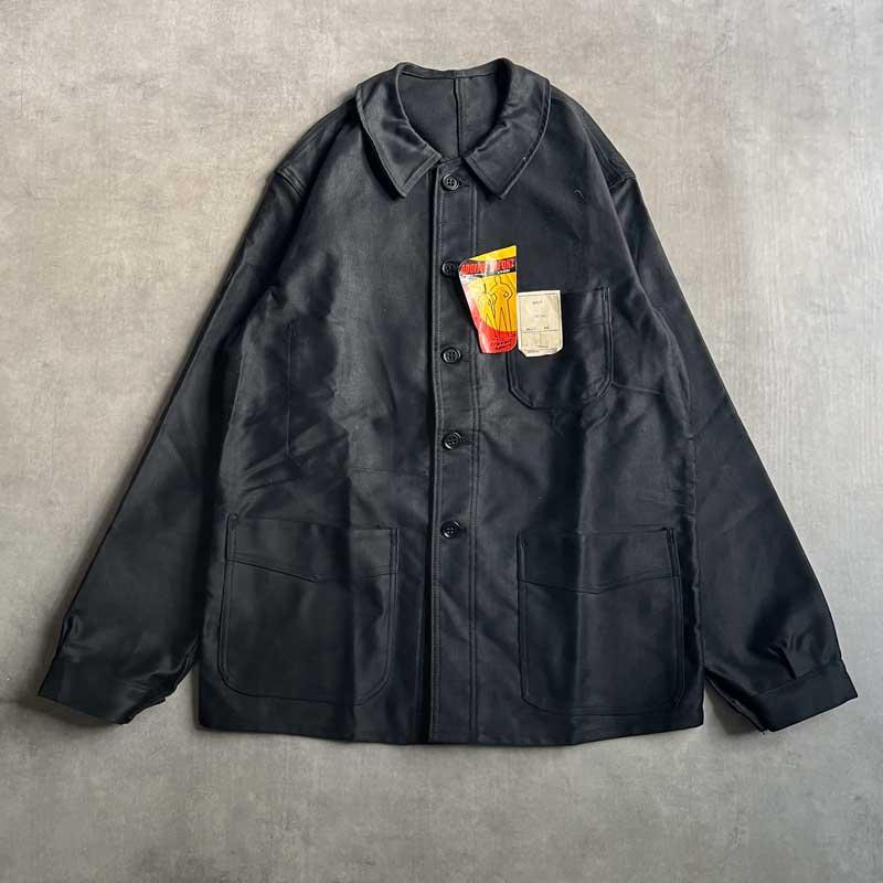 40-50'S ADOLRHE LAFONT Black Moleskin Work Jacket Dead Stock Made