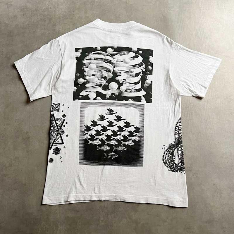 90'S M.C.ESCHER Multi Print T-Shirts Made in USA WHITE/L