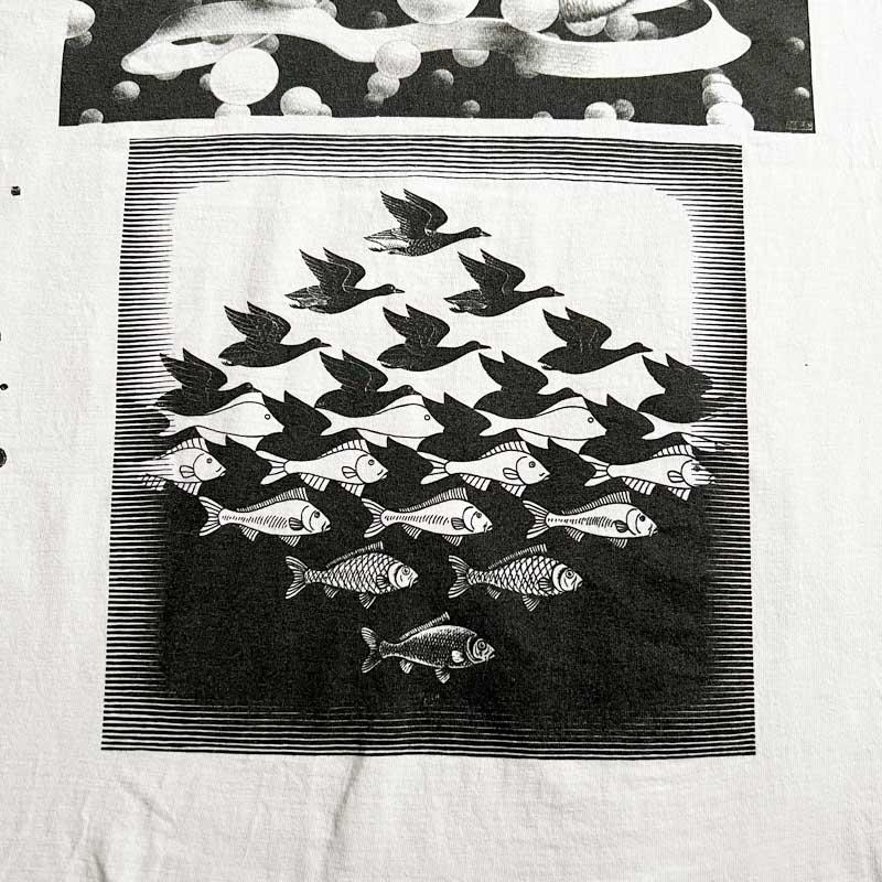 90'S M.C.ESCHER Multi Print T-Shirts Made in USA WHITE/L