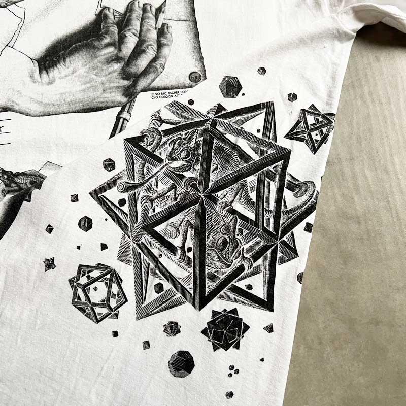 希少 90s M.C ESCHERエッシャー ロンT 豪華マルチプリント USA 1990's 