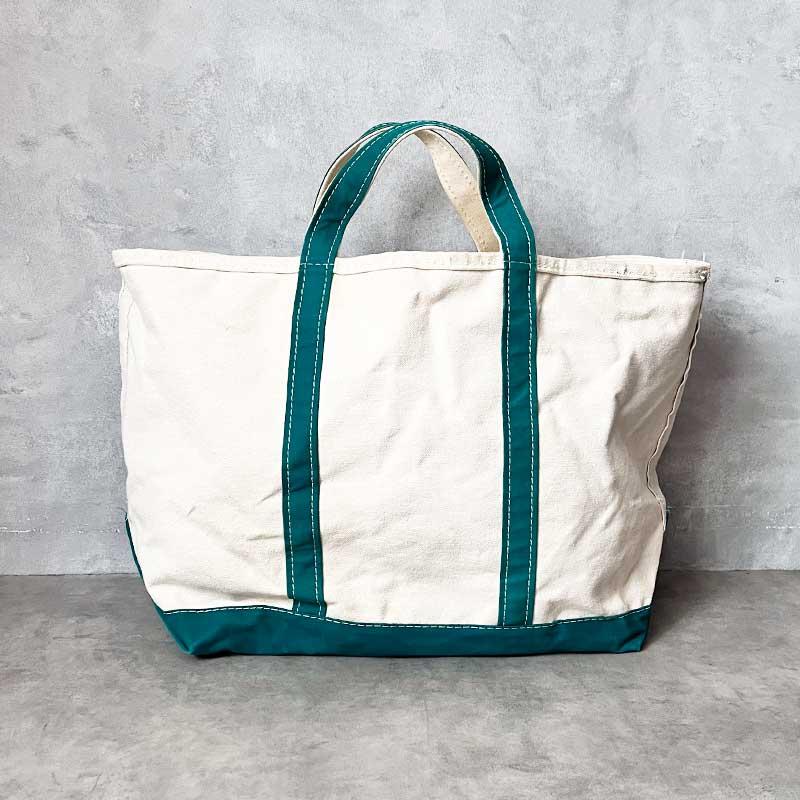 L.L.Bean 80'S L.L.BEAN Zip Tote Bag LARGE WHITE/GREEN 80年代