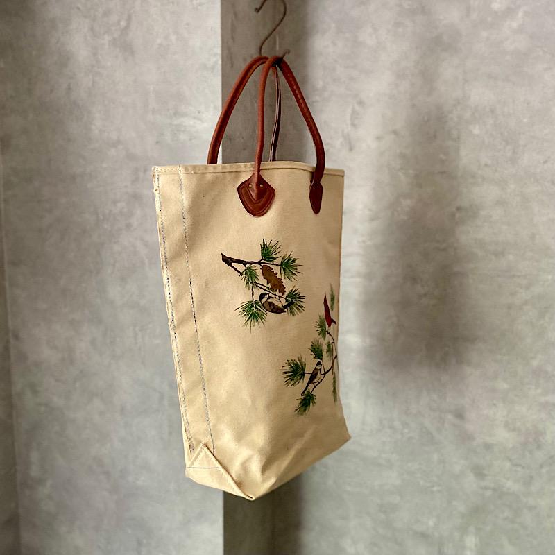 80s エルエルビーン　トートバッグ　スモールサイズ　ハンドル付き DEADSTOCK 80's L.L BEAN LEATHER HANDLE BIRD PAINT TOTE BAG