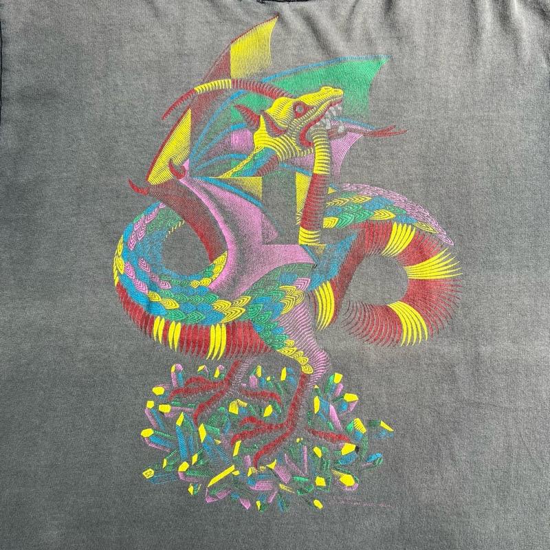90'S M.C Escher Dragon Sun Fade T-Shirts BLACK 90年代 エッシャー