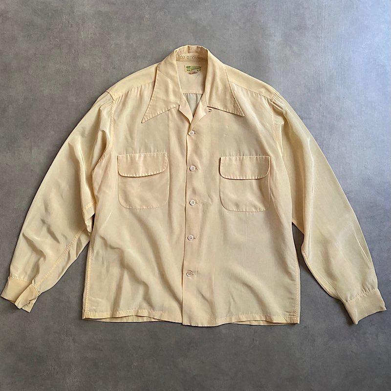 50'S CALIFORNIA RAYON GABADINE Open Collar Shirt Made in