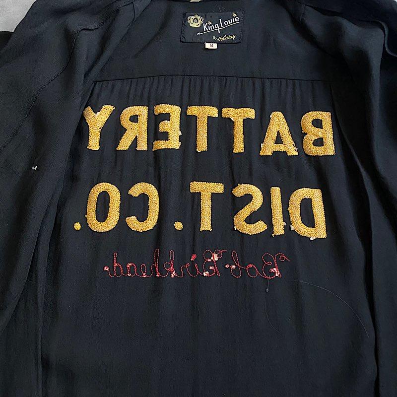 60sヴィンテージ King louieボーリングシャツブラック チェーン刺繍 60sヴィンテージ King louieボーリングシャツブラック チェーン