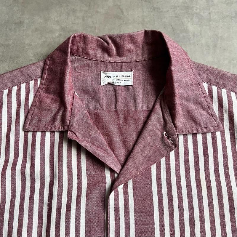 60'S VAN HEUSEN Stripe Short Sleeve Box Shirts RED/L 60年代 ヴァン