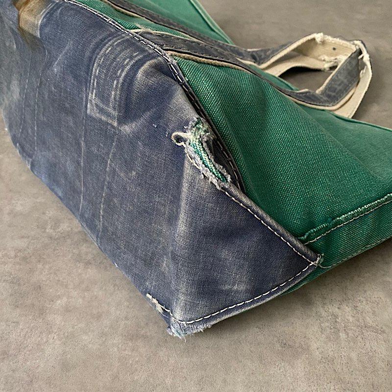 80's L.L.BEAN Deluxe Tote Bag MEDIUM GREEN/NAVY Made in USA