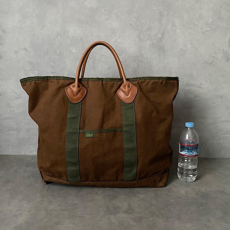 美品 ヴィンテージ エルエルビーン トート レザーハンドル ネイビー 90s 90's L.L BEAN Leather Handle Canvas Tote BAG BROWN/LARGE 90