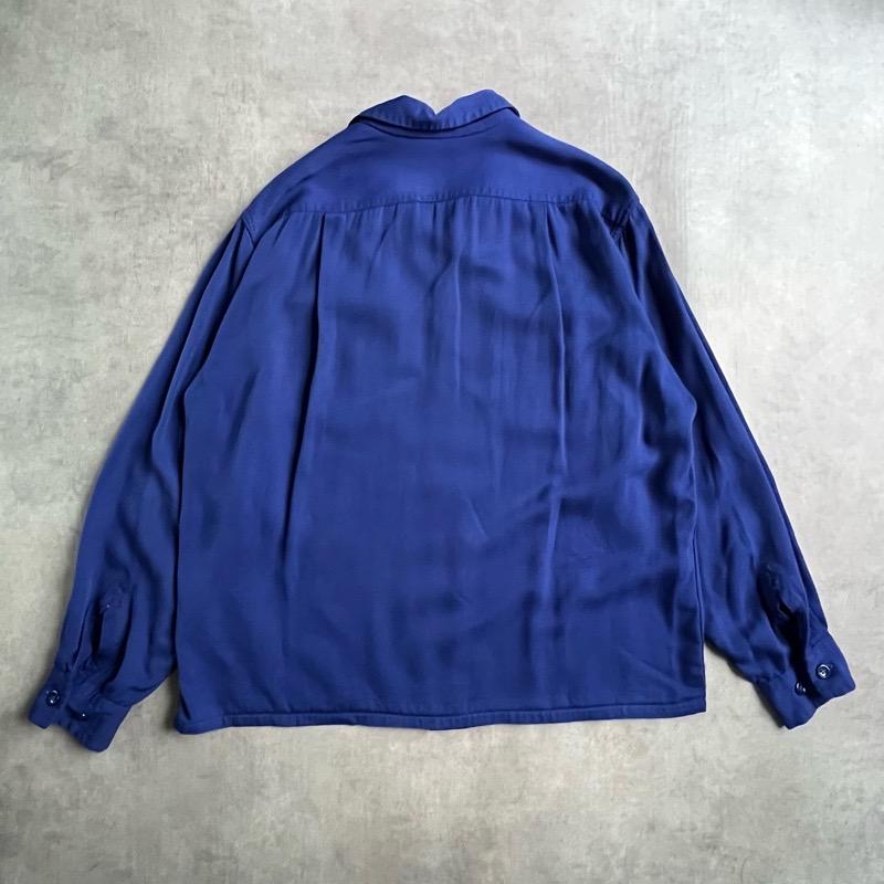 PENNEYS 50'S PENNEY'S Town Craft Open Collar Rayon Box Shirts BLUE