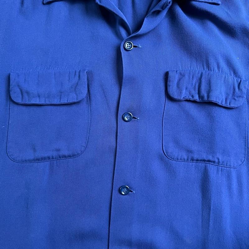 PENNEYS 50'S PENNEY'S Town Craft Open Collar Rayon Box Shirts BLUE