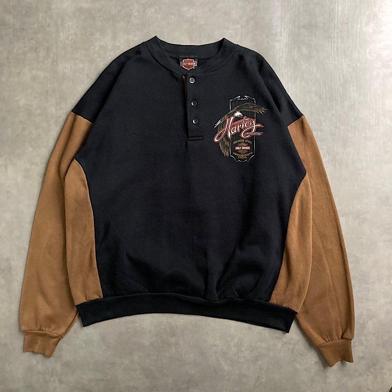 90'S HARLEY DAVIDSON 2TONE HENRY-NECK SW Made in USA 90年代