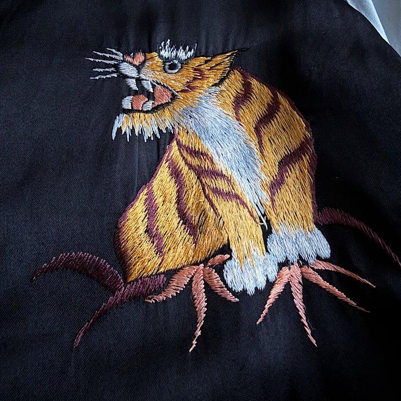 BIG SIZE 50's JAPAN Souvenir Jacket Reversible Tiger&Eagle BLACK