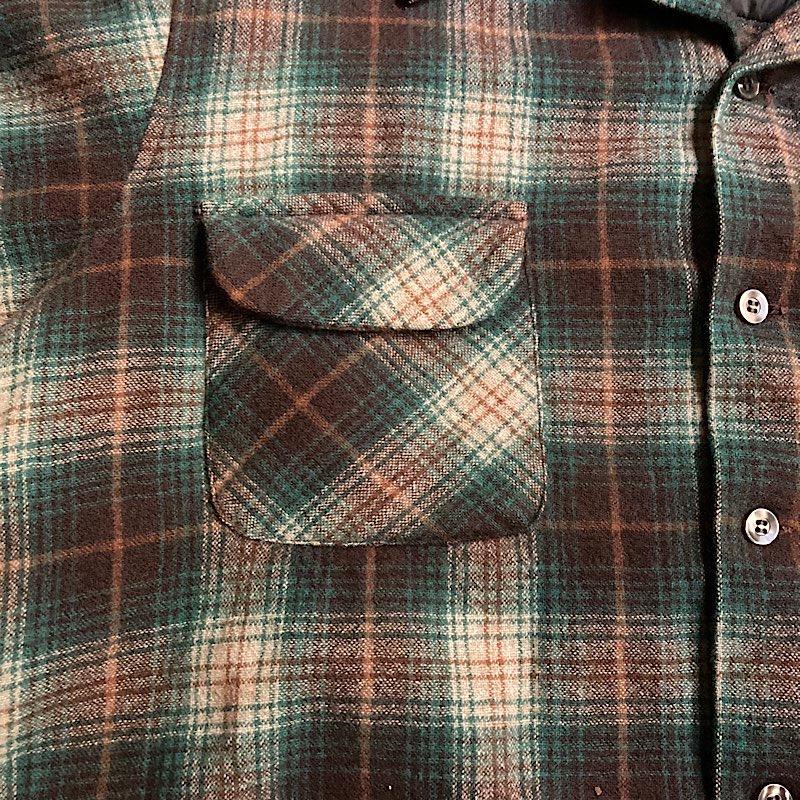 PENDLETON（ペンドルトン） 70's PENDLETON Wool Open Collar Box Check Shirts GRN ...
