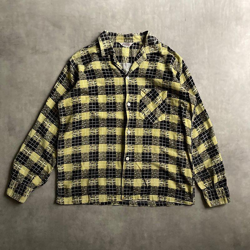 60's PENNEY's COMPASS open collar Print Flannel BOX Shirt 60年代