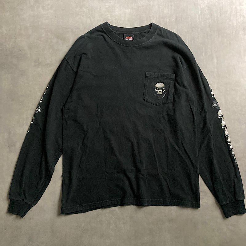00's HARLEY-DAVIDSON Skull Sleeve L/S T-Shirts BLACK/L 2000年代