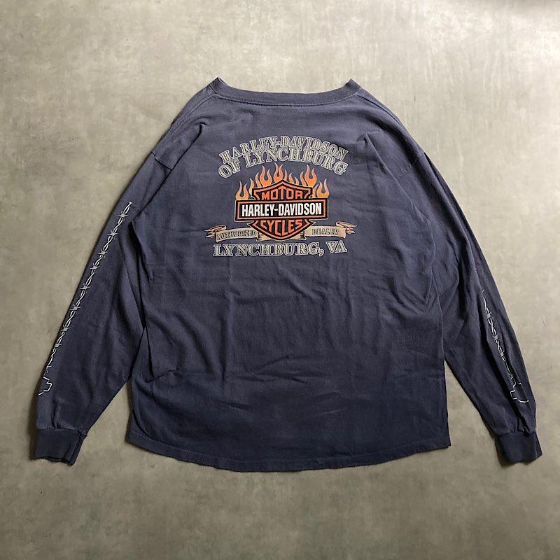 90s〜00s Harley-Davidson USA製 ロングスリーブTシャツ 00's HARLEY-DAVIDSON Berbed Wire L/S T-Shirts SLATE BLUE/XL 2000