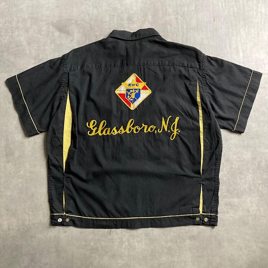 50〜60's HILTON Bowling shirt L BLK 50〜60年代 ヒルトン ボーリング