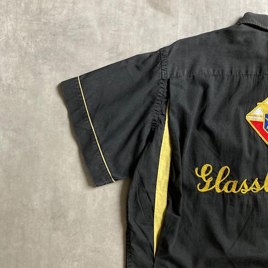 50〜60's HILTON Bowling shirt L BLK 50〜60年代 ヒルトン ボーリング