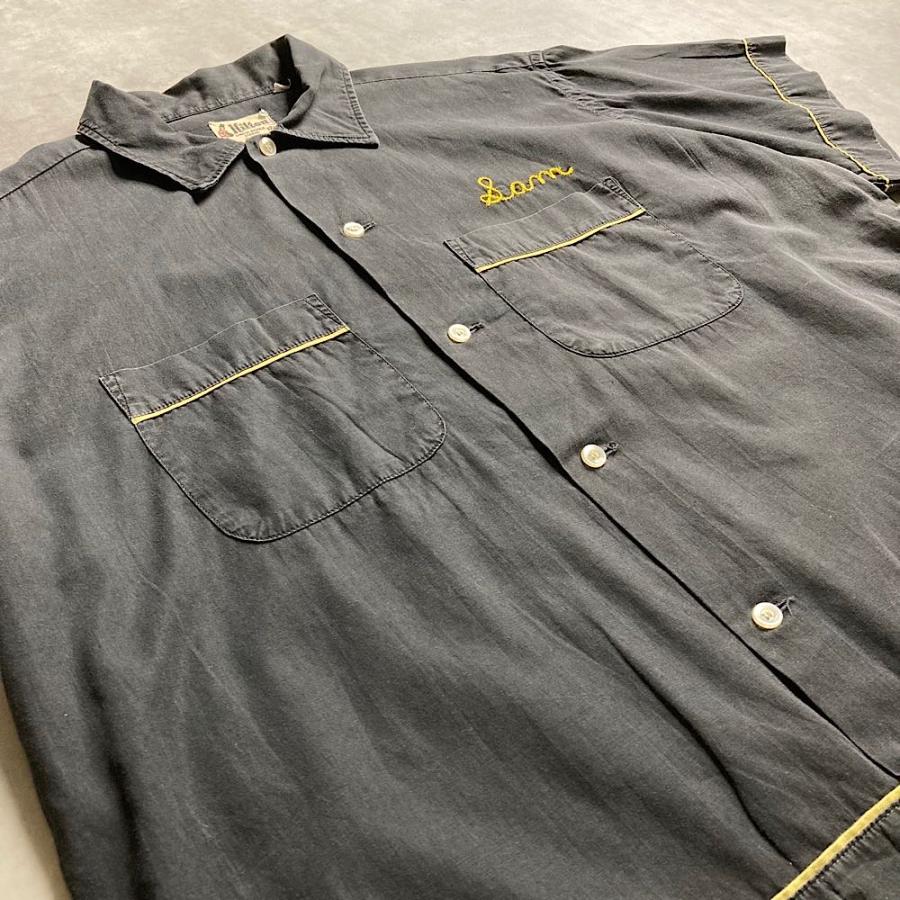 50〜60's HILTON Bowling shirt L BLK 50〜60年代 ヒルトン ボーリング