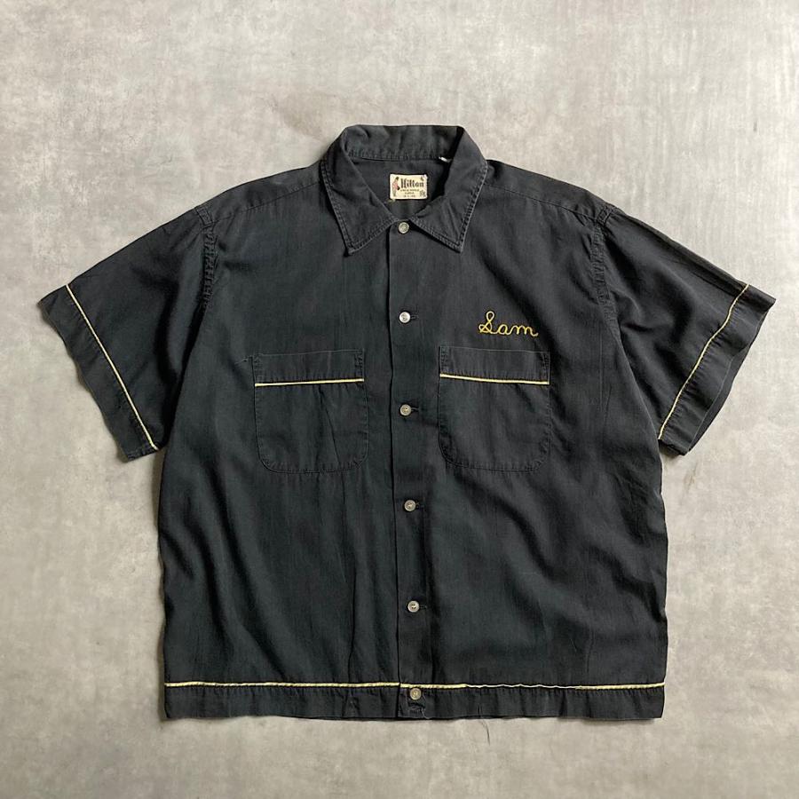 50〜60's HILTON Bowling shirt L BLK 50〜60年代 ヒルトン ボーリング