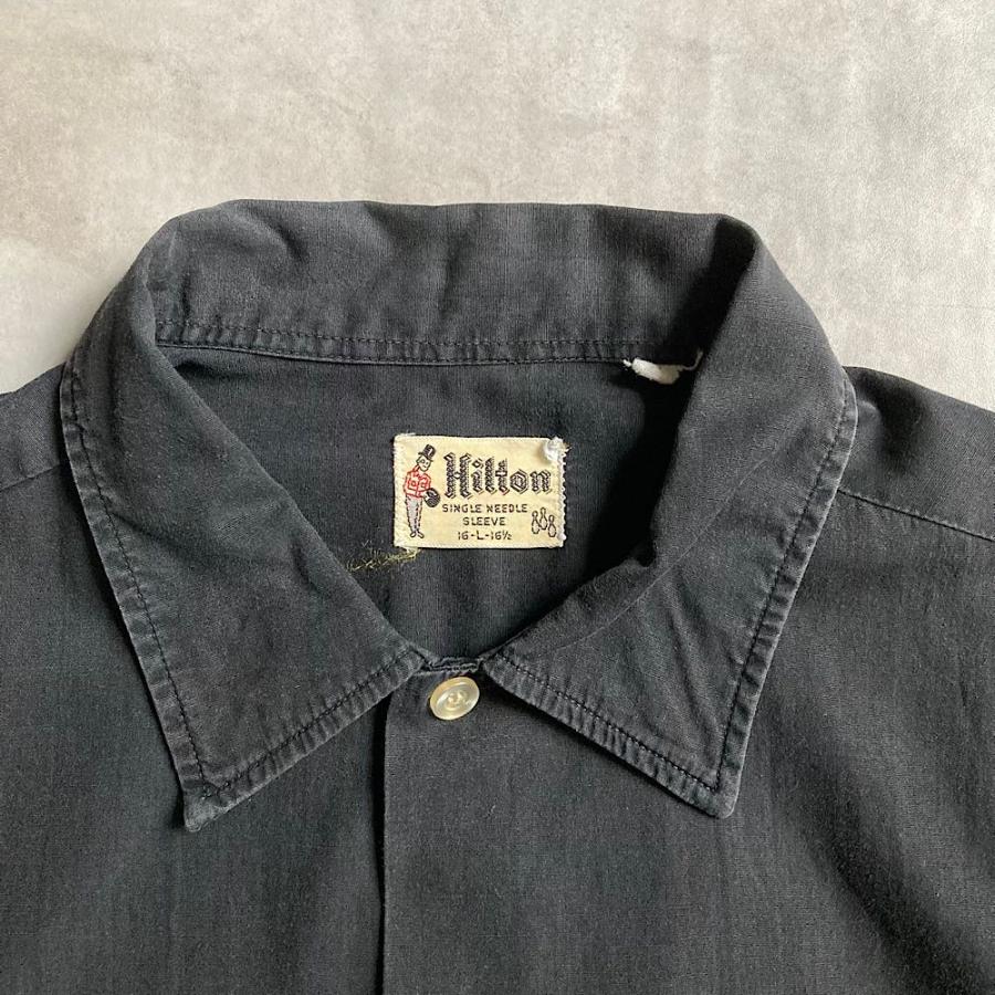 50〜60's HILTON Bowling shirt L BLK 50〜60年代 ヒルトン ボーリング
