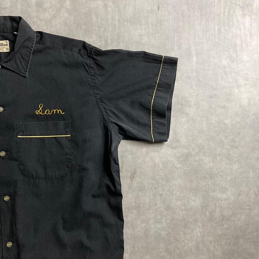 50〜60's HILTON Bowling shirt L BLK 50〜60年代 ヒルトン ボーリング