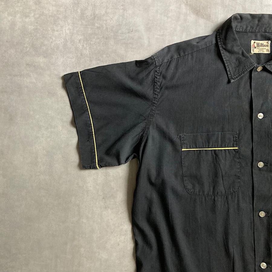 50〜60's HILTON Bowling shirt L BLK 50〜60年代 ヒルトン ボーリング