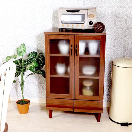 ブラウン木製チェスト 食器棚 キッチン 食器収納 棚 キッチンラック レンジ台 レンジ棚 ロー