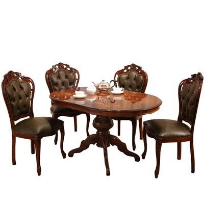 ダイニングテーブル ダイニングテーブルセット  食卓テーブル 4人用 丸型 135×90 椅子 4脚 高級 天然木 ブラウン アンティーク