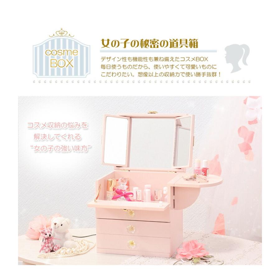 ドレッサー メイクボックス 化粧台 丸型鏡 かわいい 機能性抜群