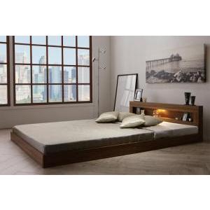 ダブルベッド 2人 マットレス付き ローベッド ロータイプ 低い 宮 棚 携帯 リモコン 収納 照明 読書灯 ライト 読書 電気 コンセント スマホ 充電 ヴィンテージ