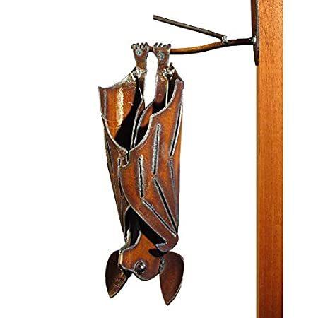 送料無料 Hanging Metal Garden Bat, American Handmade: Closed Wings, Facing Right
