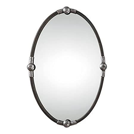 MY SWANKY HOME Rustic Black Iron Oval Wall Mirror Vanity Silver Contempor
