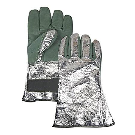 送料無料 Green Leather Glove with Aluminum Back and Cuff