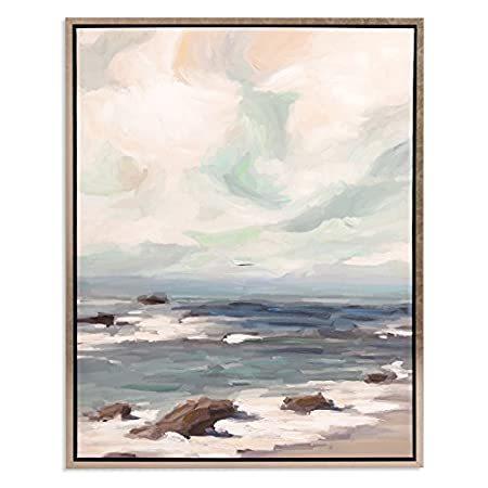 送料無料パットン壁装飾Stormy　Shore　Coastal　Framedキャンバスアート、30インチx　38インチ、シャンパン