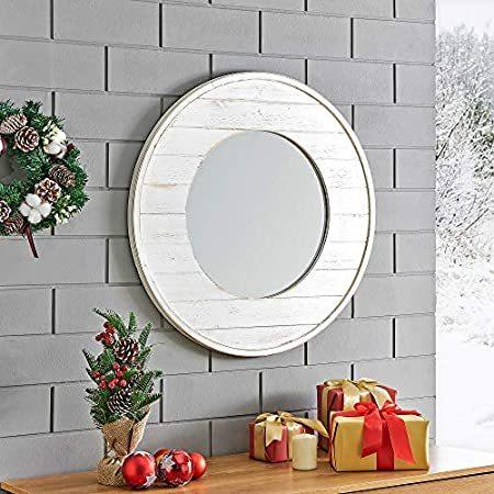 FirsTime  Co. Ellison Shiplap Accent Wall Mirror, 27", Aged White