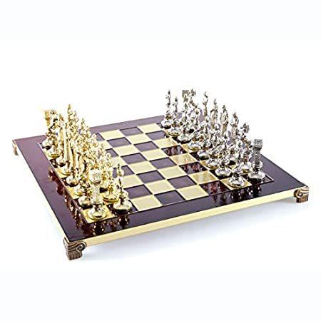 Manopoulos ルネッサンスチェスセット 真鍮ニッケル レッドチェスボード