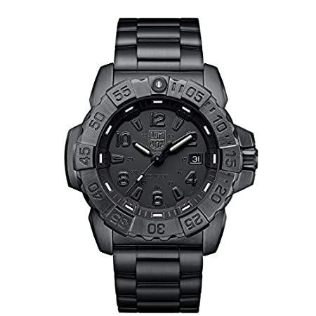 送料無料 Luminox メンズ 腕時計 ネイビー シール スチール ブラック アウト 200 M 防水 サファイアクリスタル