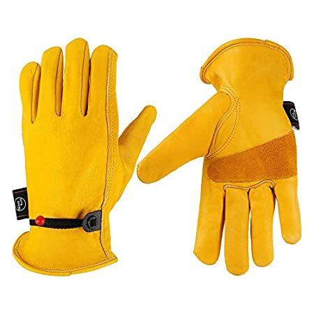 送料無料 KIM YUAN Leather Work Gloves, with Adjustable Wrist, For Yard Work, Gardeni
