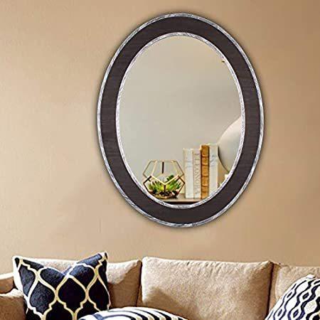 RADIANCE goods Vertical Hanging Black-Wood Finish Oval Framed Wall Mirror