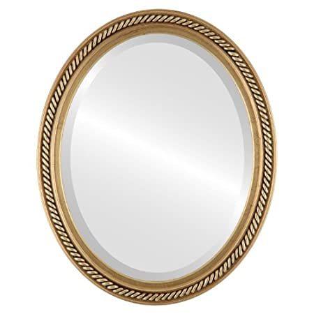 Oval Beveled Wall Mirror for Home Decor Santa Fe Style Antique Gold Lea