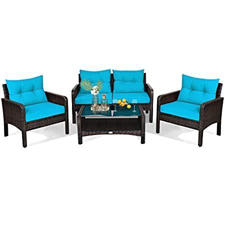 HAPPYGRILL 4-Piece Patio Furniture Set Outdoor Rattan Wicker