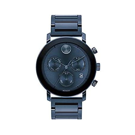 送料無料 Movado Men's Swiss Quartz Watch with Stainless Steel Strap, Blue, 22 (Model